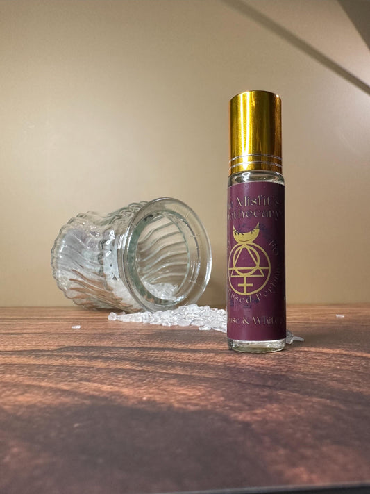 Crystal House Perfume Oil Roll-On – Moisturizing, Long-Lasting Scent, 30 mL Crystal infused, White Quartz